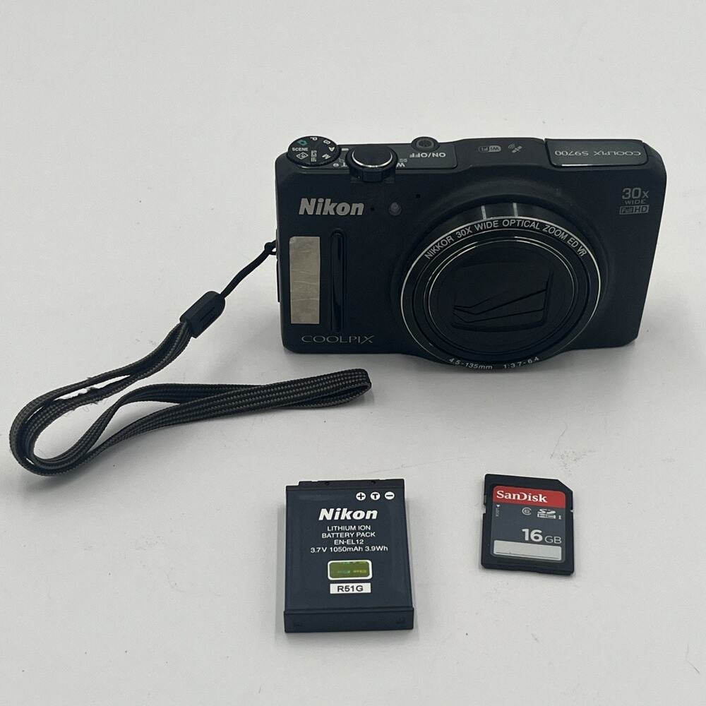 Nikon Coolpix S9700 Digital Compact Camera 30x Wide Optical Zoom Lens & Battery